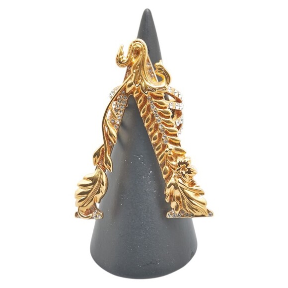 Versace Rhinestone Leaf Motif Ring #9 Gold